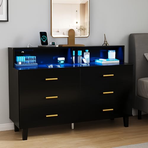 Opiniones de Comoda Mueble de esta semana. 50 MYXSRI Cómoda Cajonera de 6 Cajones, Cómoda con Luz LED y Toma de Corriente, Cómoda de Almacenamiento para Armario Organizador, Dormitorio, Sala de Estar, Pasillo, Entrada, 120...