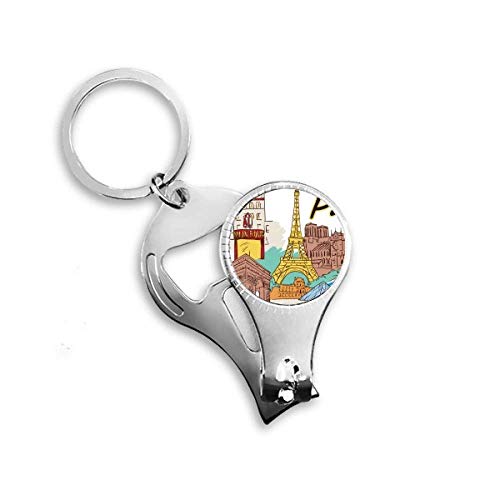 France Paris Eiffel Tower Watercolor Nail Nipper Ring Key Chain Bottle Opener Clipper