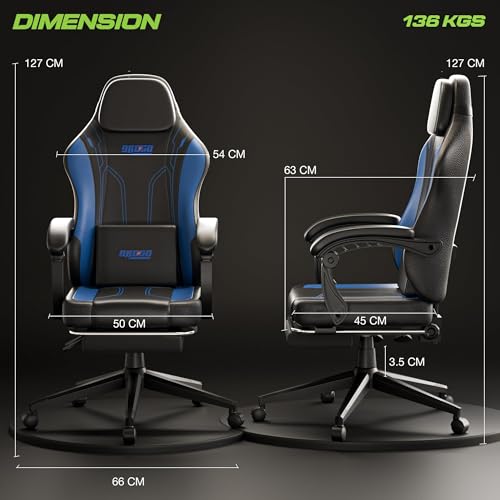 Image of DROGO Phantom Ergonomic Gaming Chair with Premium PU Leather Fabric, Linkage Armrest, Adjustable Neck & Lumbar Pillow | Computer Chair for Study | Home & Office Chair with Recline (Black /Blue)