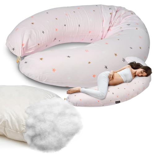 SMOOTHY® Stillkissen Schwangerschaftskissen XXL Premium Seitenschläfer-Kissen; Baumwoll-Bezug Schlafkissen & Lagerungs-Kissen für Mutter (Pink, Bezug + Kissenwatte (Selbstbefüllung)) SMOOTHY® Stillkissen Schwangerschaftskissen XXL Premium Seitenschläfer-Kissen; Baumwoll-Bezug Schlafkissen & Lagerungs-Kissen für Mutter (Pink, Bezug + Kissenwatte (Selbstbefüllung))
