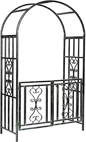 Gr8 Garden Patio Large Black Metal Rose Arch With Gate Wedding Archway Ornament Arbour Pergola For Climbing Plants Trellis Support