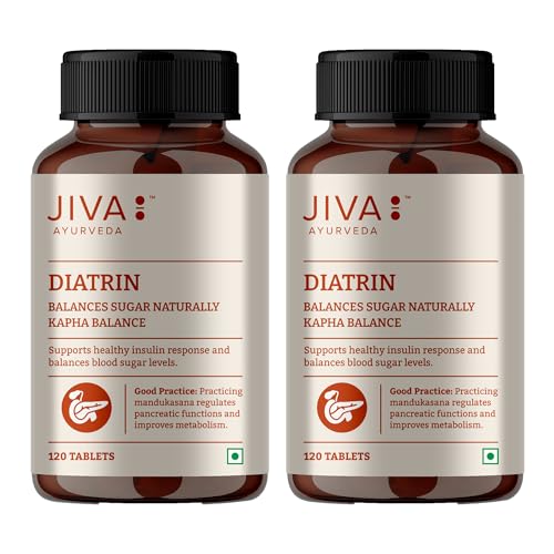 Image of Jiva Diatrin Tablets 500mg | 100% Ayurvedic Formulation | Manages Blood Sugar Levels, Improves Metabolism & Strengthens the Pancreas | Balances Tri-Dosha- 120 Tablets (Pack of 2)