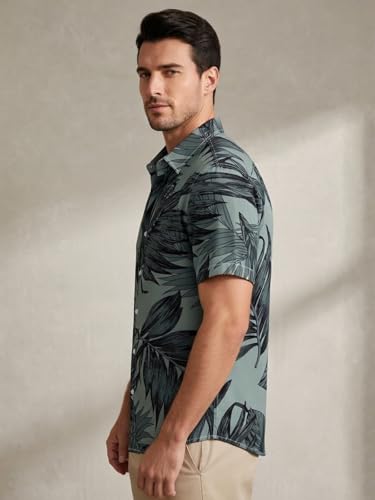Image of Leriya Fashion Men's Tropical Hawaiian Button Down Shirt | Regular Fit Soft Rayon Short Sleeve Casual Beach Shirt with Floral Print|Summer Holiday Resort Outfit