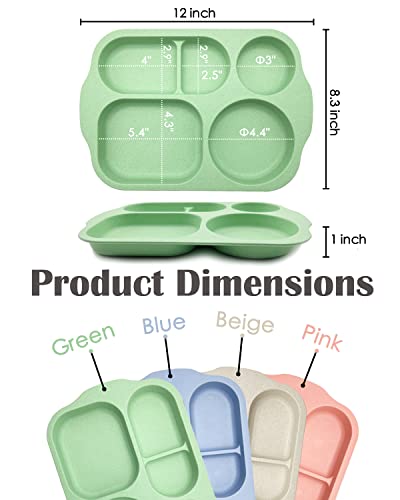 Kitlab Unbreakable Divided Plates, 4 Pack Wheat Straw Tray, Large Fast Food Tray For Toddlers Adults Kids Children thumb #1