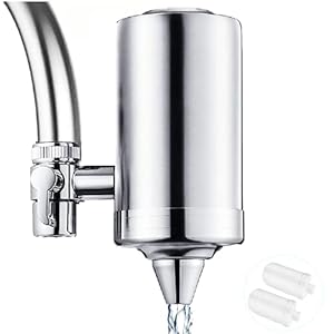 Wasserhahn-Wasserfilter, 304 Edelstahl, mit doppeltem Auslass zur Reduzierung von Chlor, Blei, BPA-frei und passend für Standard-Wasserhähne (2 Filter im Lieferumfang enthalten)