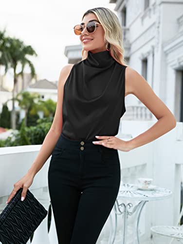 Famulily Womens Sexy Cowl Neck Sleeveless Tank Tops Ruched Satin Silky Cami Tops Basic Solid Color Tank Tops3