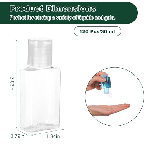 120 Pcs Travel Bottles, 1 oz/30 ml, Clear, Plastic, Leak-Proof Flip Cap, Perfect for Travel, Camping, Outdoor Activities2