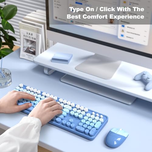 Image of MOFII Wireless Keyboard Mouse Combo, Typewriter Full Size Keyboard with Number Pad and 2 in 1 USB Connected Mouse for PC Computer Laptop Desktop Windows (Blue Colorful)