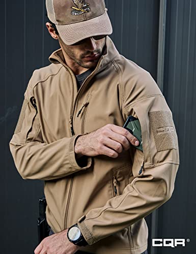 Cqr Men's Covert Softshell Military Jacket, Winter Full Zip Fleece Lined Tactical Jackets W Zipped Pockets, Covert Coyote, Large #TOP3