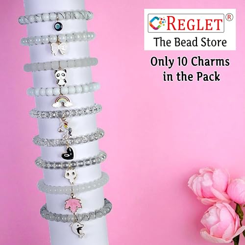 Image of 10 Pcs Charms + 250 Pcs White Glass Beads for Jewellery Making Kit - Glass Beads for Bracelet Making Kit - Bead Craft - 8mm