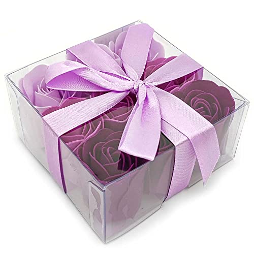 Caja Regalo 9 Rosas de Jabón Lila - Regalo original para San Valentín, cumpleaños, Navidad, día de la madre - Flores con pétalos de jabón perfumados