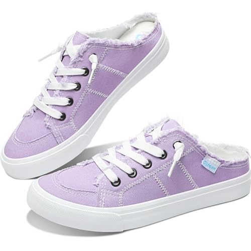 Image of Obtaom Women Canvas Mules Memory Foam Clipper Fashion Sneakers Comfortable Slip-On Mule Backless Holiday Shoes