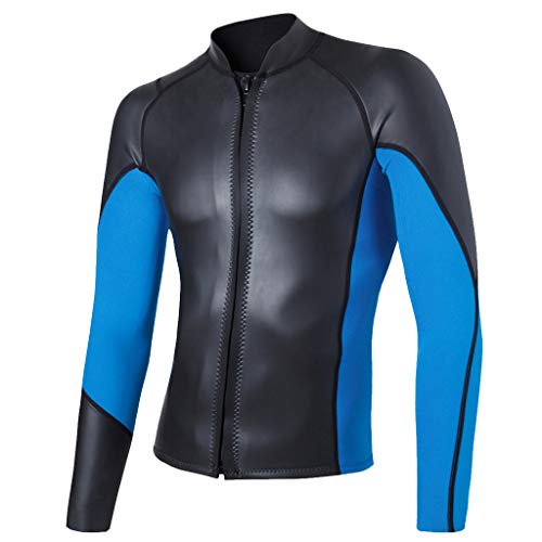 Tongina Women's 2mm Wetsuit Jacket Long Sleeve Neoprene Wetsuits Top Rash Guard for Diving Snorkeling Surfing - Black and Blue, XL