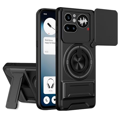 Image of AESTMO Nothing Phone 4A Pro 5G Back Cover | Armor Camera Slider 360 Degree Rotating Finger Ring Holder Case with Bracket Stand & Camera Protection Back Case Cover for Nothing Phone 4A Pro 5G (Black)