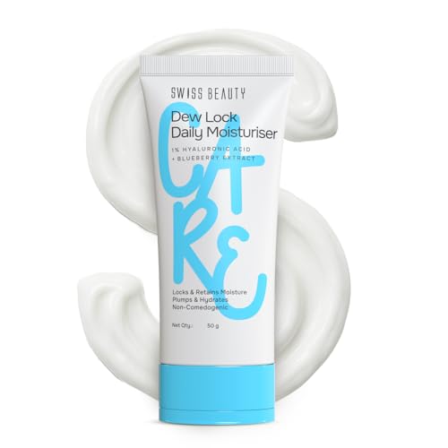 Image of Swiss Beauty Dew Lock Daily Moisturiser | 1% Hyaluronic Acid & Blueberry Extract | Locks & Retains Moisture | Plumps & Hydrates | Non-Comedogenic | 50gm