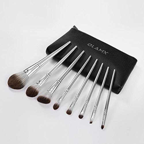GLAMX® GX10 | 8 Piece Silver Makeup Brush Set | Professional Makeup Brush Set | Comes With a Stylish, Luxury Black Pouch | Suitable for MUA (Makeup Artists) GLAMX® GX10 | 8 Piece Silver Makeup Brush Set | Professional Makeup Brush Set | Comes With a Stylish, Luxury Black Pouch | Suitable for MUA (Makeup Artists)