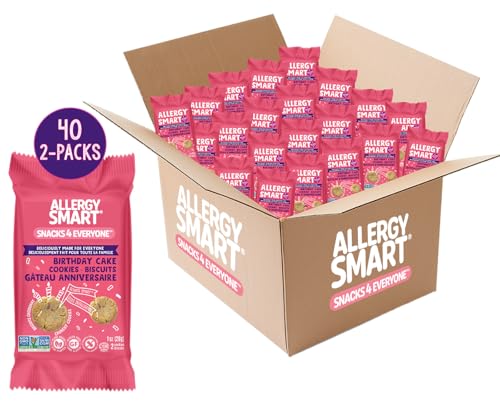 Allergy Smart Crunchy Cookies | Gluten Free, Nut Free, Egg Free, Soy Free, Dairy Free, Non GMO, Kosher | Delicious Plant Based School Snack for Parties & On the Go | 40 INDIVIDUALLY WRAPPED - 2 Packs (Birthday Cake)
