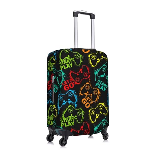 Colorful Silhouettes Game Joystick Luggage Suitcase Covers Elastic Washable Fashionable Cool Luggage Protector Travel Suitcase Protective Cover For Kid And Adult, S (Fit 18-21 Inch Luggage)4