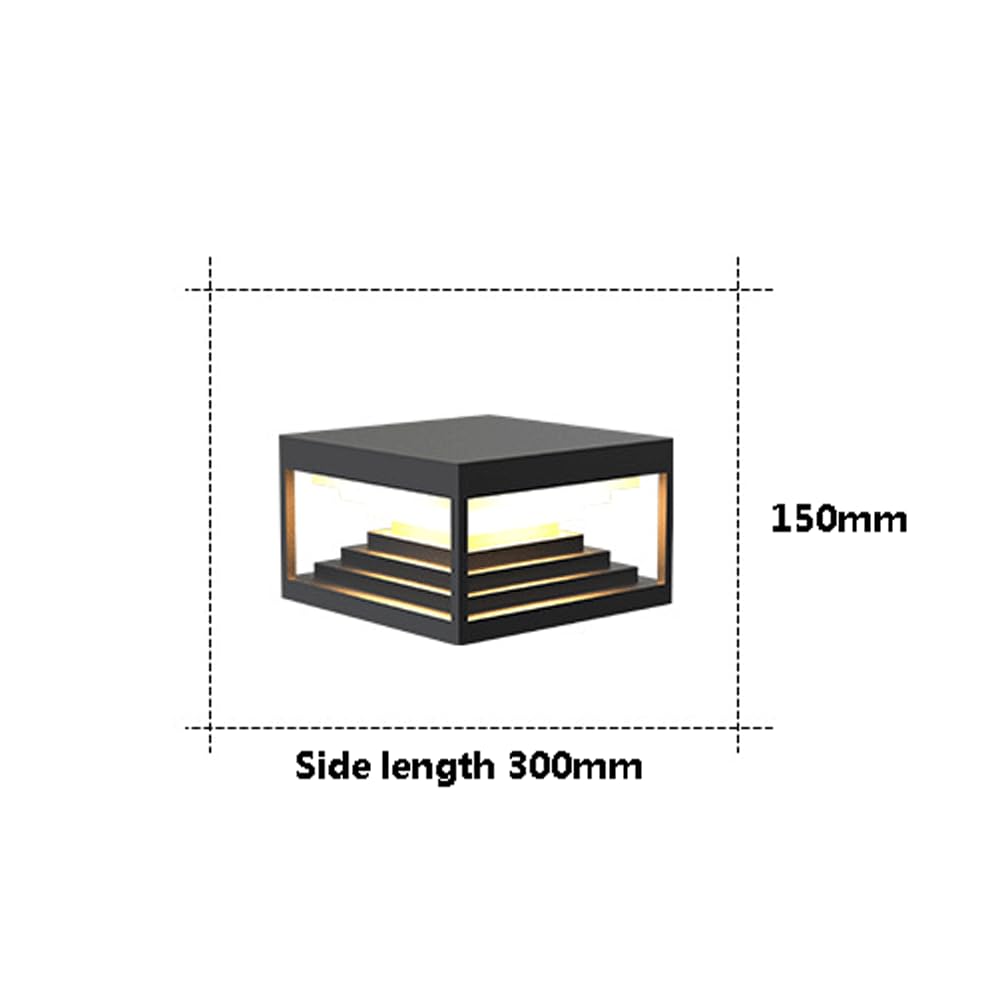 HZWJIA Modern Outdoor Bollard Lamp LED Hardwired Square Fence Garden Bollard Lamp Gray IP65 Rated Waterproof Pillar Lamp Suitable for Villa Courtyard Park Gate Post Bollard Lamp Diameter 11.8in