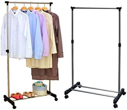 HARIVAR MART Stainless Steel Portable Pole Telescoplc Clothes, Foldable Single Clothes and Garment Hanging, Laundry Drying Stand with Wheels for Indoor and Outdoor (SINGLE POLE RACK)