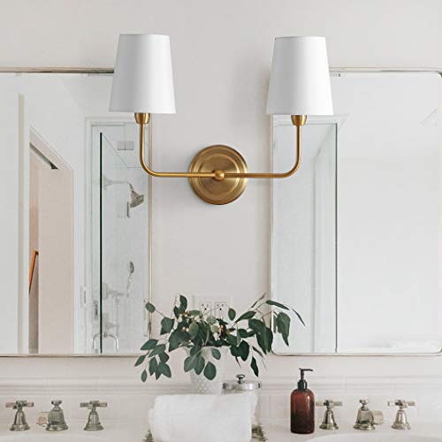 Safavieh Scn4015A Ezra Brass Gold 2-Light Wall (Led Bulbs Included) Sconce, White #TOP1