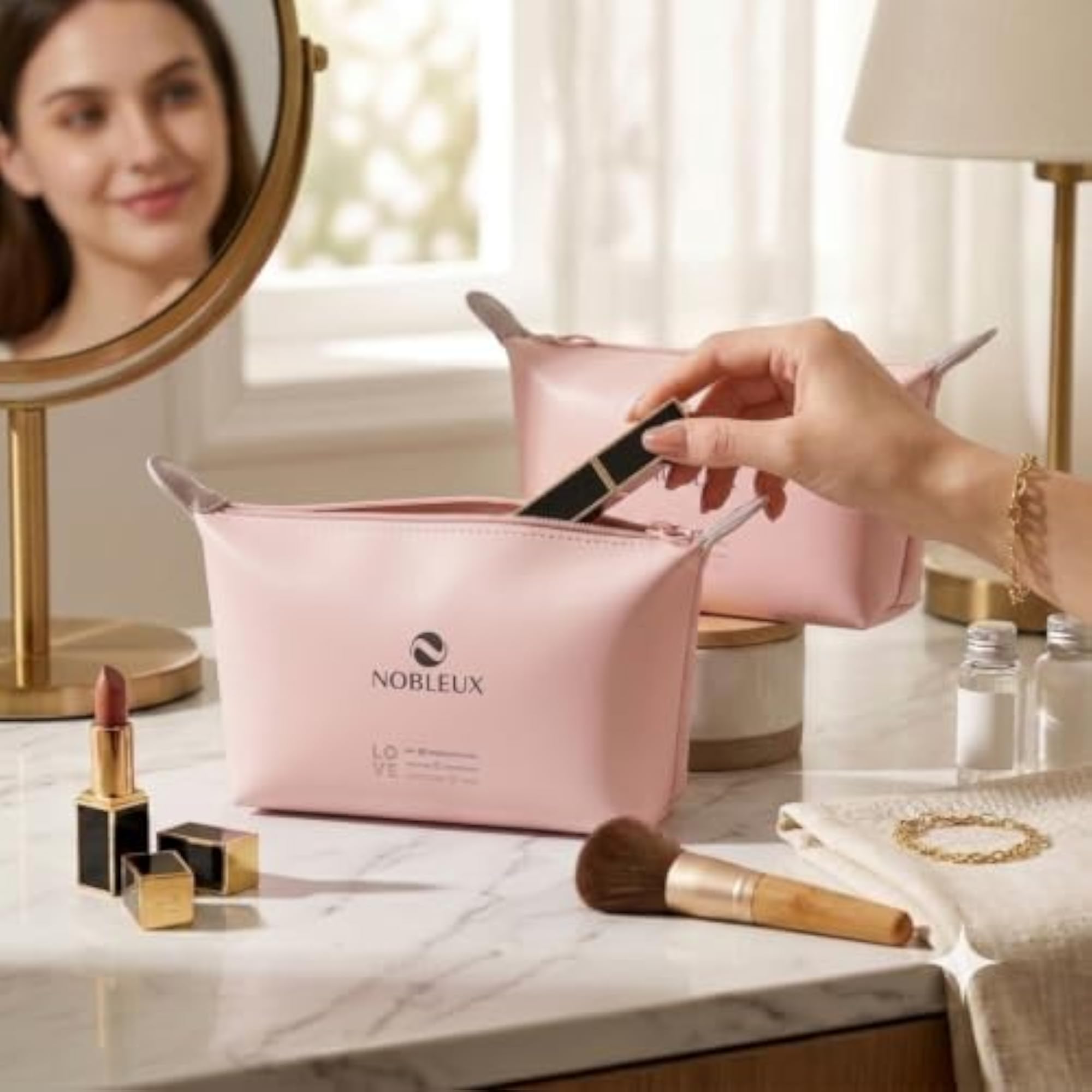 Women's Large Capacity Waterproof PU Leather Makeup Pouch