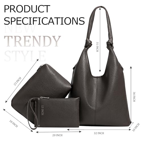Image of Vegan Leather Hobo Purses set, Slouchy Shoulder Bag Knotted Hobo Bags for Women with a small Purse and Clutch Handbag