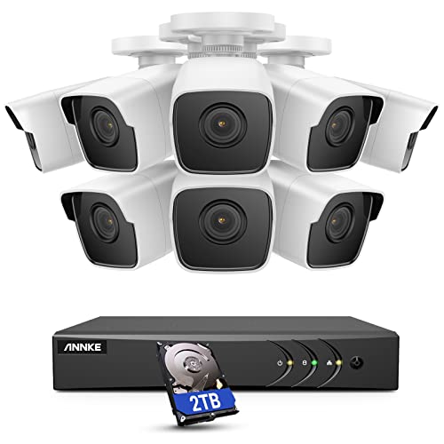 ANNKE 8CH 8 Camera Security System H.265+ DVR Recorder and 8 x 5MP IP67 Weatherproof Outdoor CCTV Cameras, 100 ft Night Vision with Smart IR & WDR for Home Surveillance, 2 TB Hard Drive - E500