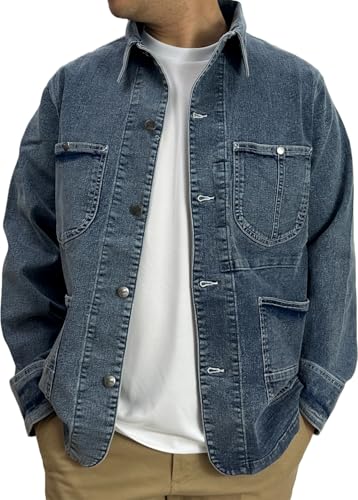 [Hanes] メンズ ストレッチデニム デニムジャケット M,L,LL (JP, アルファベット, LL, サックス)