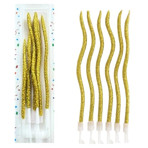 Image of Wanna Party Unscented Party Twisty Metallic Golden Glitter Shimmer Spiral Candles-6Pc, Twisty Candles for Birthday, Baby Shower, Wedding Party & Cake Decoration