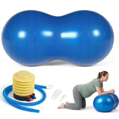 Peanut Ball for Kids Therapy,Anti-burst Exercise Ball With Pump 90x45cm Yoga Ball Gym Quality Fitness Ball for Pregnancy Birth Exercise Physical Therapy, for Child Training, Women, Men (Blue)