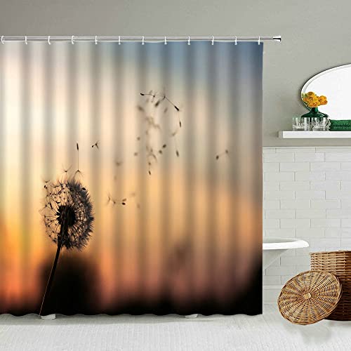 Diente de león Flor Cortina de Ducha Primavera Plantas Verdes Paisaje Natural hogar baño decoración con Gancho Pantalla Impermeable S.6 150x200cm Cover