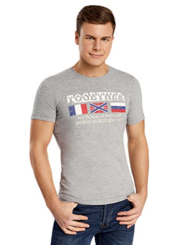 Oodji Ultra Uomo T-Shirt con Scritta in Flock