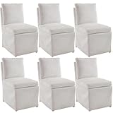 DM Furniture Slipcovered Dining Chair Set of 6, Upholstered Armless Dining Chair with Skirted Base, Linen Fabric Single Sofa Chair for Dining/Living Room, Kitchen, Linen Beige