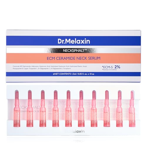 Dr.Melaxin Neck Tightening Ampoule – Firming & Lifting Ampoule for Neck Wrinkles & Sagging Skin, Necksphalt ECM Barrier Anti-Aging Korean Neck Care Treatment, 1.5ml×10ea