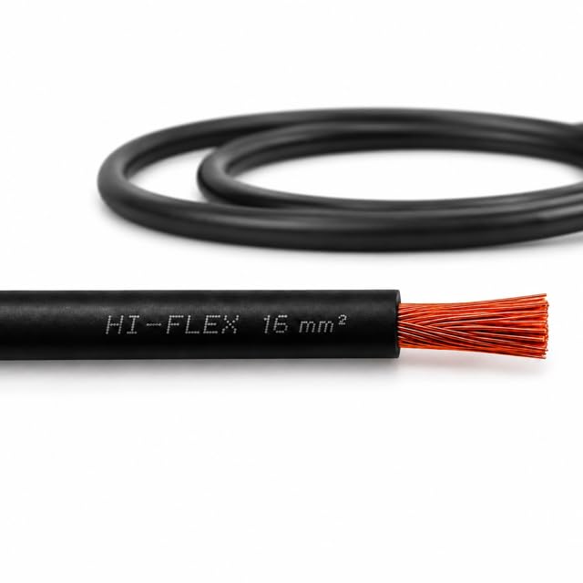 electrosmart 16mm Hi-Flex Battery Cable Welding Red Black Car Starter Power Live Earth 110 Amp Wire (Black, 4m)