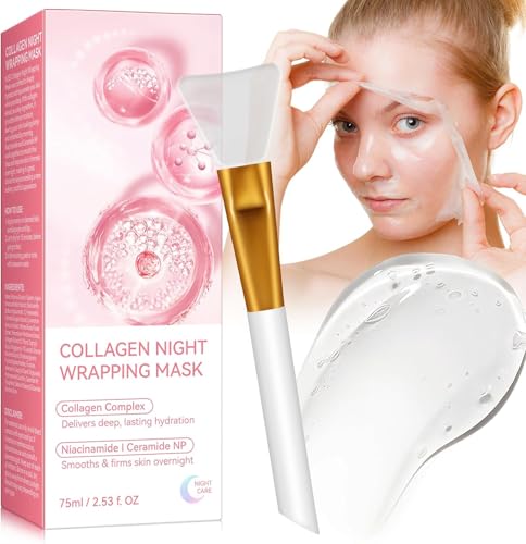 Collagen Night Wrapping Mask, Peel Off Collagene Maschera per il viso, Idratazione profonda, Riduce le rughe e migliora l'elasticità della pelle, Pennello incluso, 75 ml