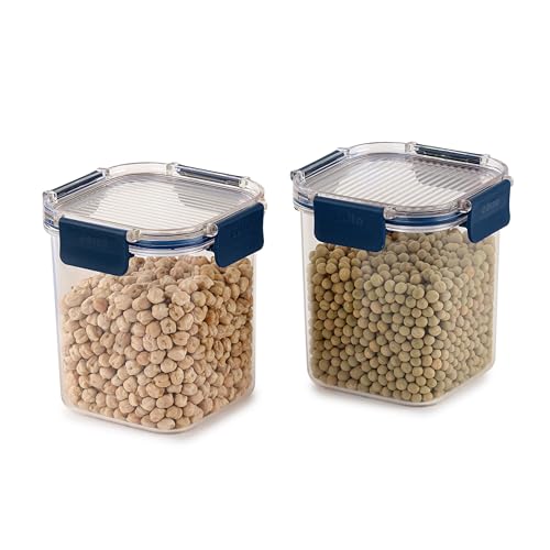 Image of CELLO Stacklock Square Pet Storage Jar for Kitchen Set of 2 Pieces, 900 ml Blue | Freezer & Fridge Safe, Airtight Stackable Pet Kitchen Storage Box Jar Container Set for Beans, Whole Grains, Spices