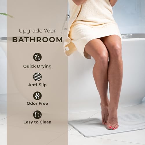 Image of TOSORO - Stone Bath Mat Diatomaceous Earth Shower Mat Non-Slip Super Absorbent Diatomite Stone Bath Mats for Bathroom Floor Quick Drying Natural Easy to Clean (23.5 x 15) - Grey