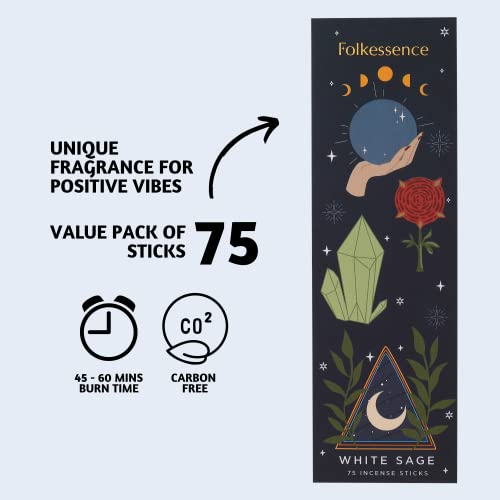Folkulture White Sage Incense Sticks - Pack Of 75 Insenses For Cleansing- Natural And Non - Toxic Inscents Sticks For Relaxation - Slow Burning Aroma Sticks For Meditation (White Sage) #TOP1