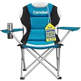 Camabel Folding Camping Chairs Oversized Heavy Duty Padded 400 LBS Beach Chair Portable Outdoor Lawn Chairs with Cup Holder Carry Bag for Sporting Hiking Picnics Fishing Deep Lake Blue