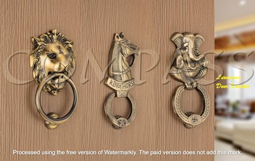 Image of COMPASS Ganesh Design Brass Home Decor | Door Decor | Door Knocker with Antique Finish | 7.5 inch | Pack of 1
