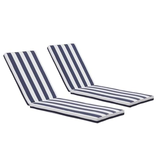 Generic HAIPUP Outdoor Lounge Chair Cushion 2 PCS, 74x22x3 Inch Chaise Lounge Cushions Outdoor with Removable Cover (2, Blue+White, Standard)