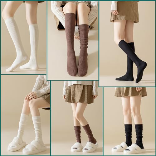 Image of MAGIARTE Women's Cotton Slouch Socks Knee High Boot Length Soft Scrunch Chunky Stacked Socks 3 /5 /8 PACK