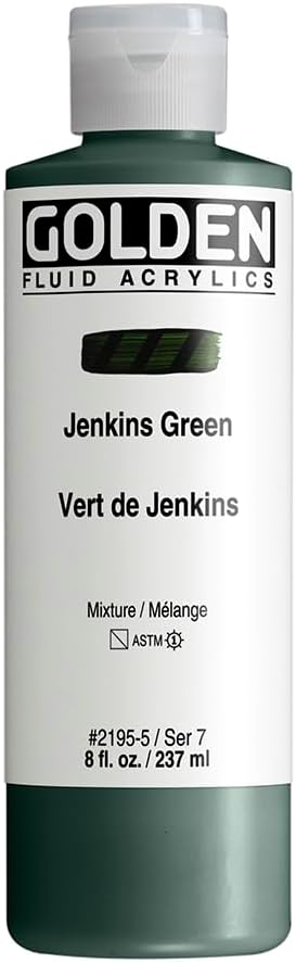 Fluid Acrylics by GOLDEN, Jenkins Green, 8 fl. oz. / 237 ml bottle, Professional Acrylic Paint