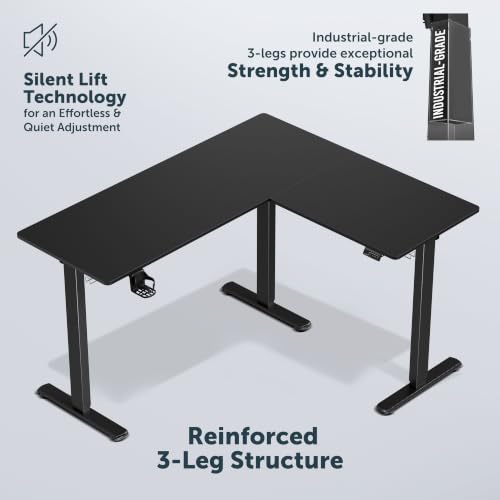 Image of JIN OFFICE Atlas L-Shaped Electric Height Adjustable Desk |Reversible Design L-Shape Adjustable Table | 3 Year Warranty,100 KG Wt. Cap, Memory Presets, Cup Holder|Home Office Sit Stand Desk Black