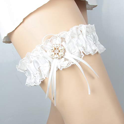 Lowosaiwor White Lace Wedding Garters For Women,Vintage Silky Ribbon Bridal Garters Handmade Leg Garter Belt For Bride thumb #1