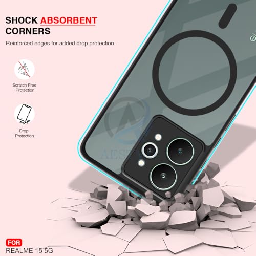 Image of AESTMO Realme 15 5G Back Cover | 360 Protection | Crystal Clear Hard Back Transparent | Compatible with MagSafe Accessories (PC+TPU, Black Bumper)