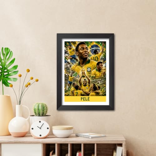 Image of TenorArts Pele Brazil Poster Worldcup Themed Laminated Photo Frame Painting with Matt Finish Black Texture (12 inches x 9inches)