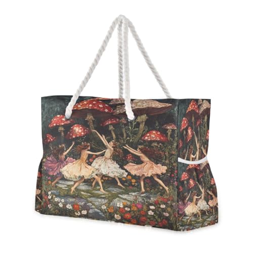 Fairy Nymphs Dancing (2) Beach Bag & Travel Tote Bag Large Sandproof with Zipper Closure, Wet Pouch for Swim Gym Travel, Lightweight Foldable Outdoor Bag
